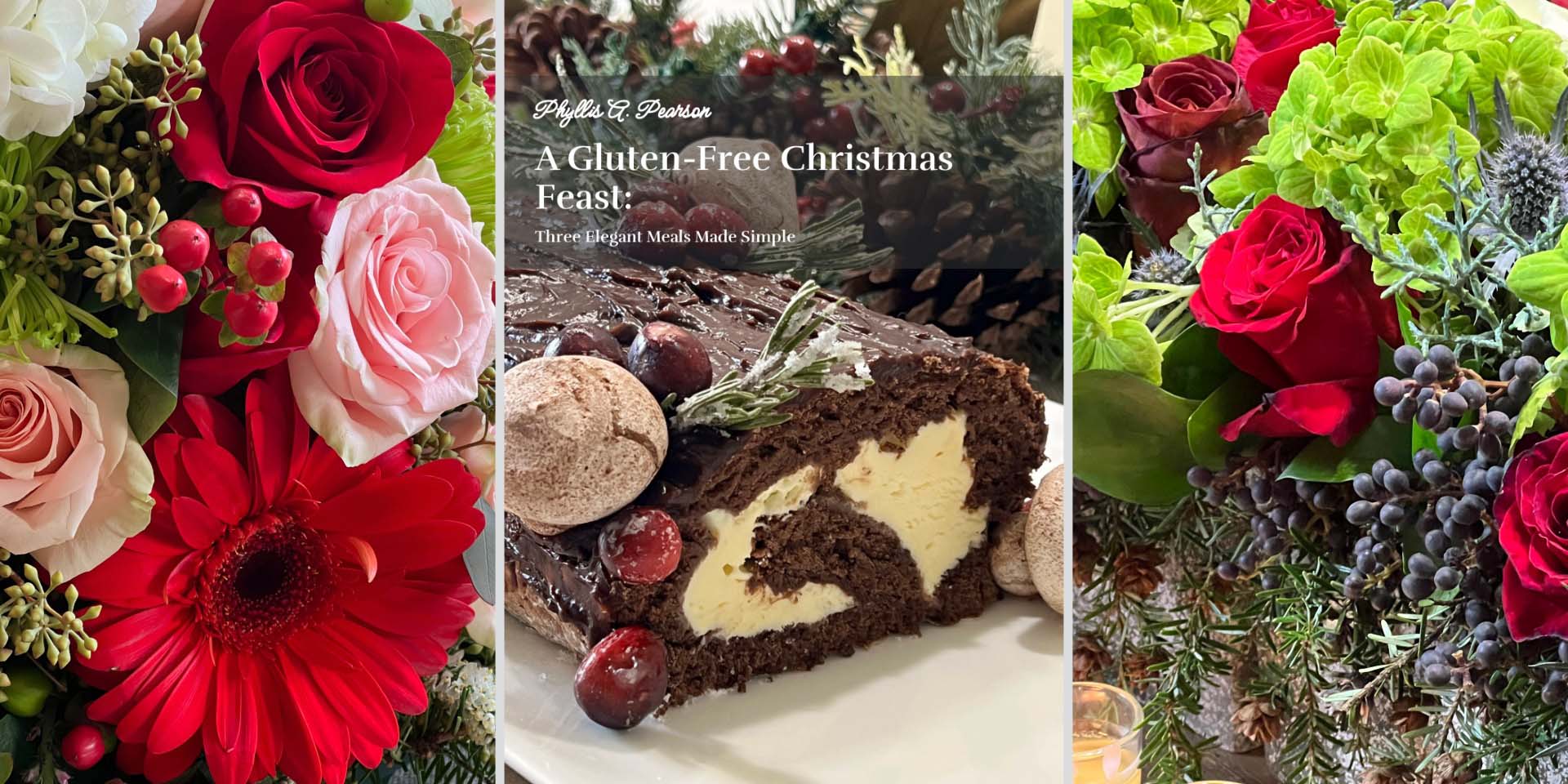 Christmas editorial floral styling by Pearson Floral Designs in Los Angeles for a gluten-free cookbook.