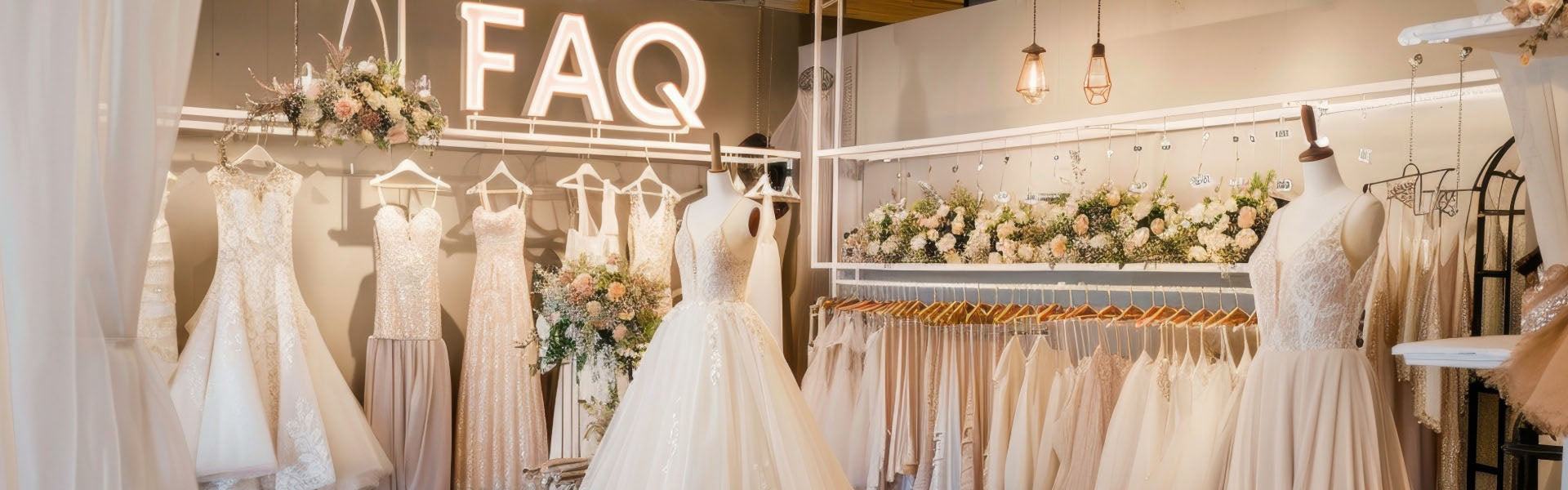 Elegant bridal boutique with soft florals representing transparency and trust in wedding floral process.