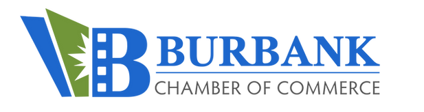Burbank Chamber of Commerce logo with a green and blue design on a white background