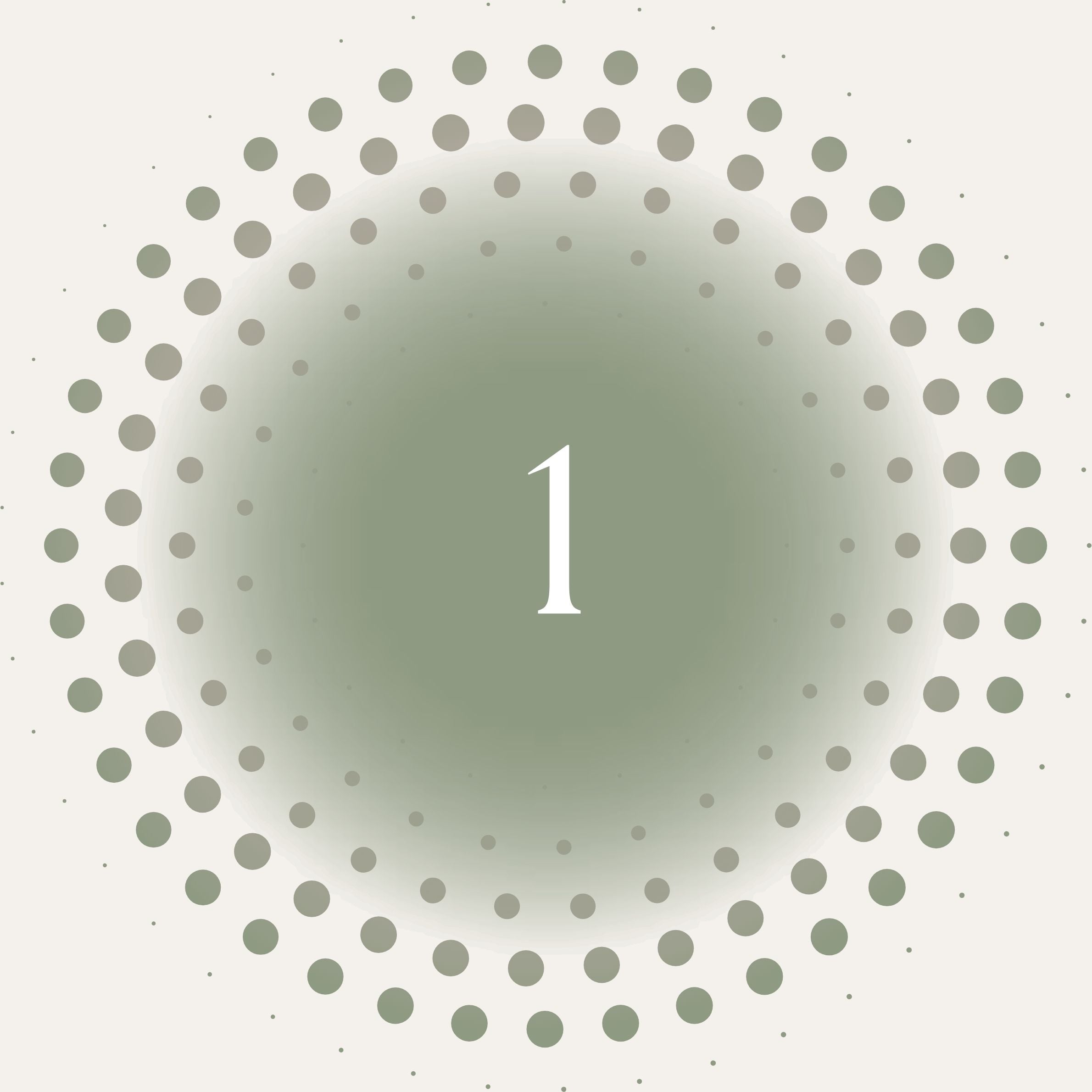 Circular design with a number '1' surrounded by dots on a light green background