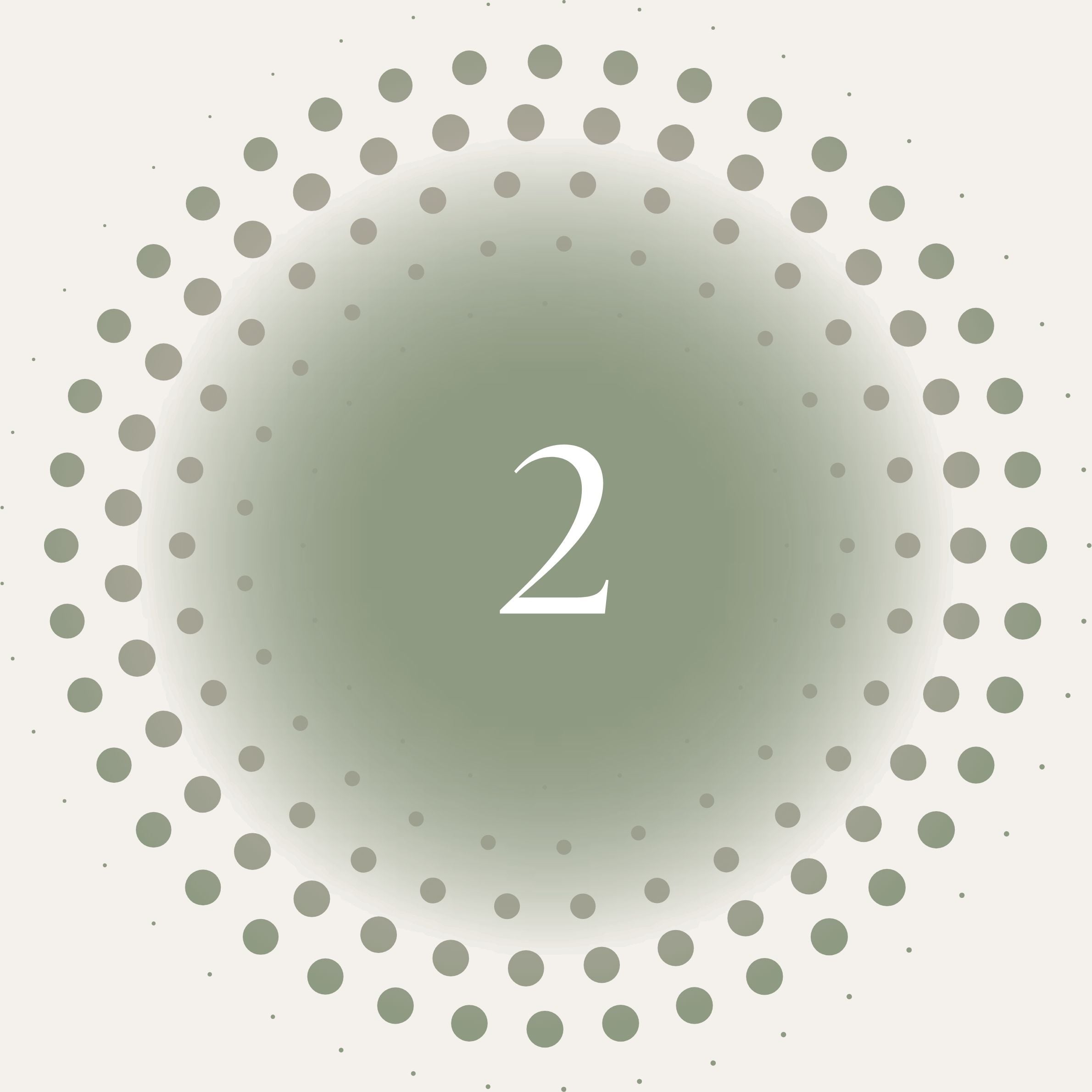 Circular design with number 2 surrounded by dots on a light green background