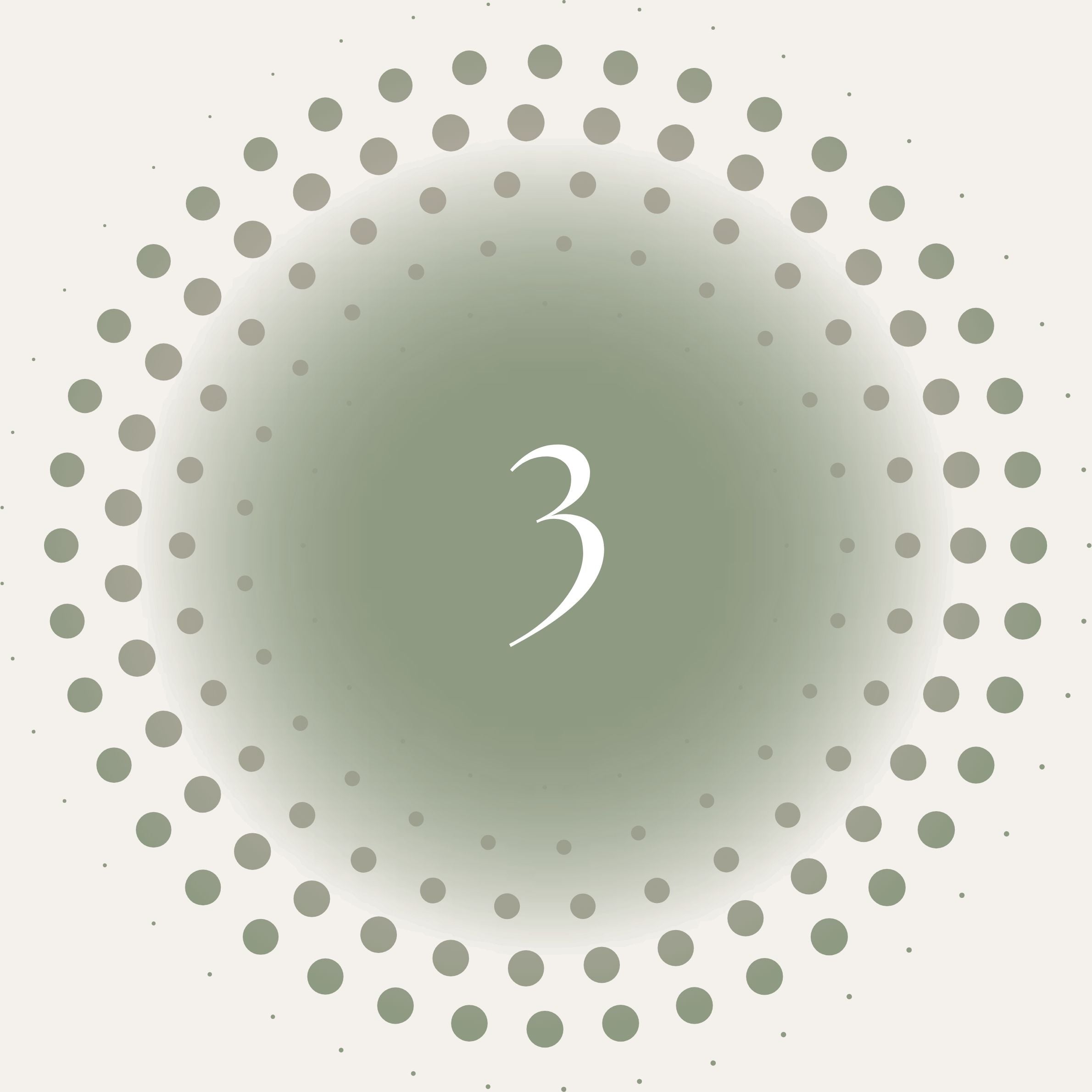 Circular design with a number '3' in the center on a light green background