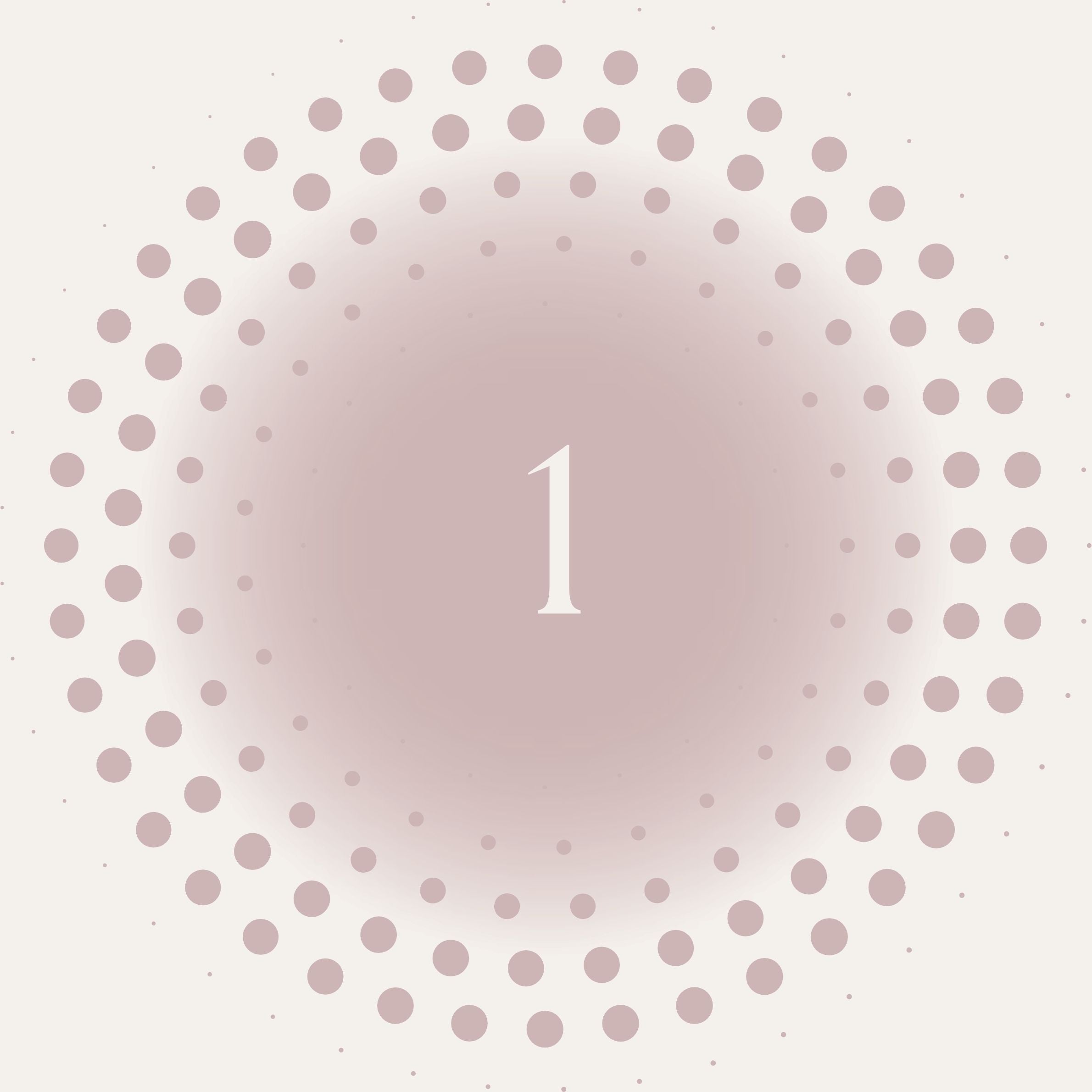 Number '1' surrounded by pink polka dots on a light pink background