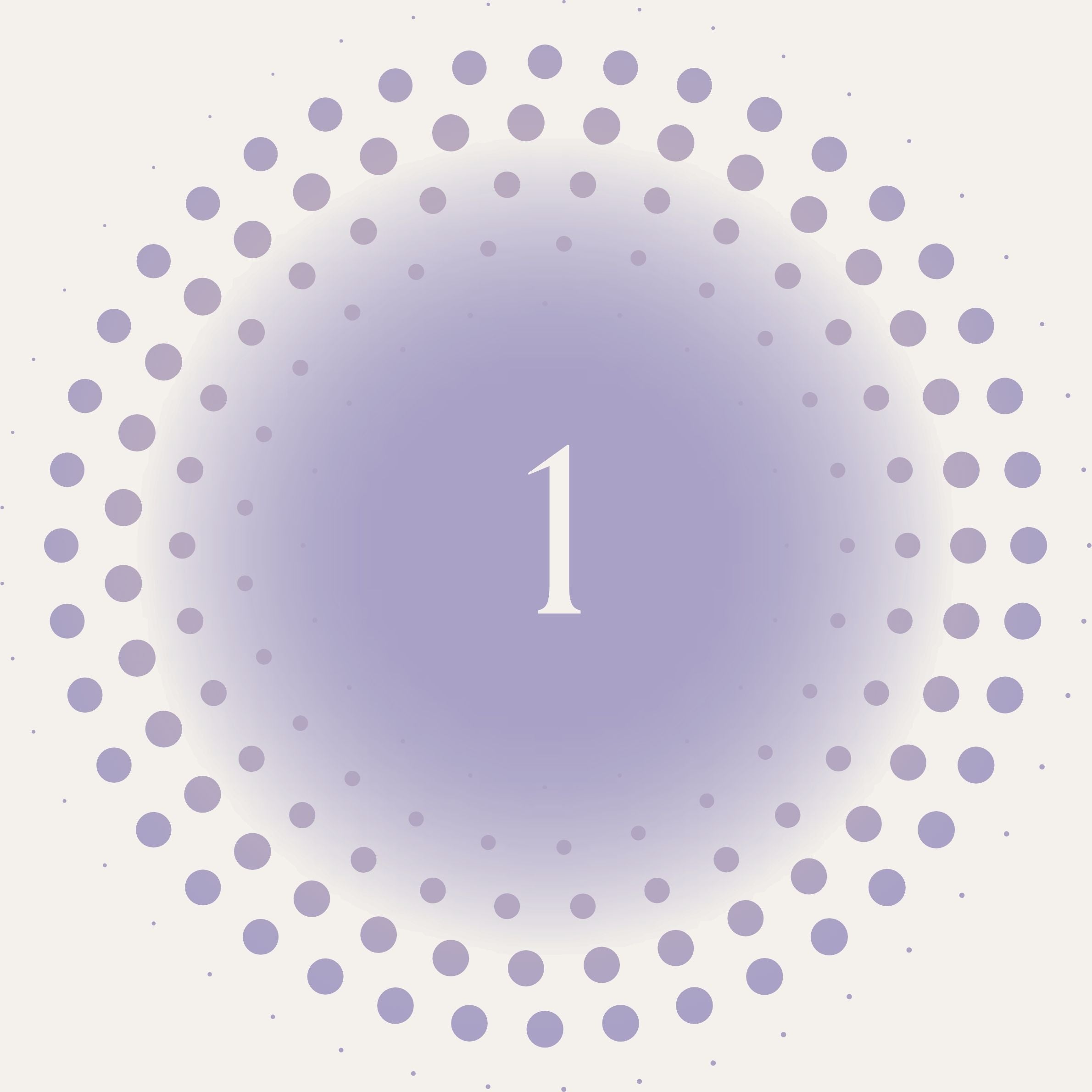 Circular pattern of dots with a number '1' in the center on a light purple background