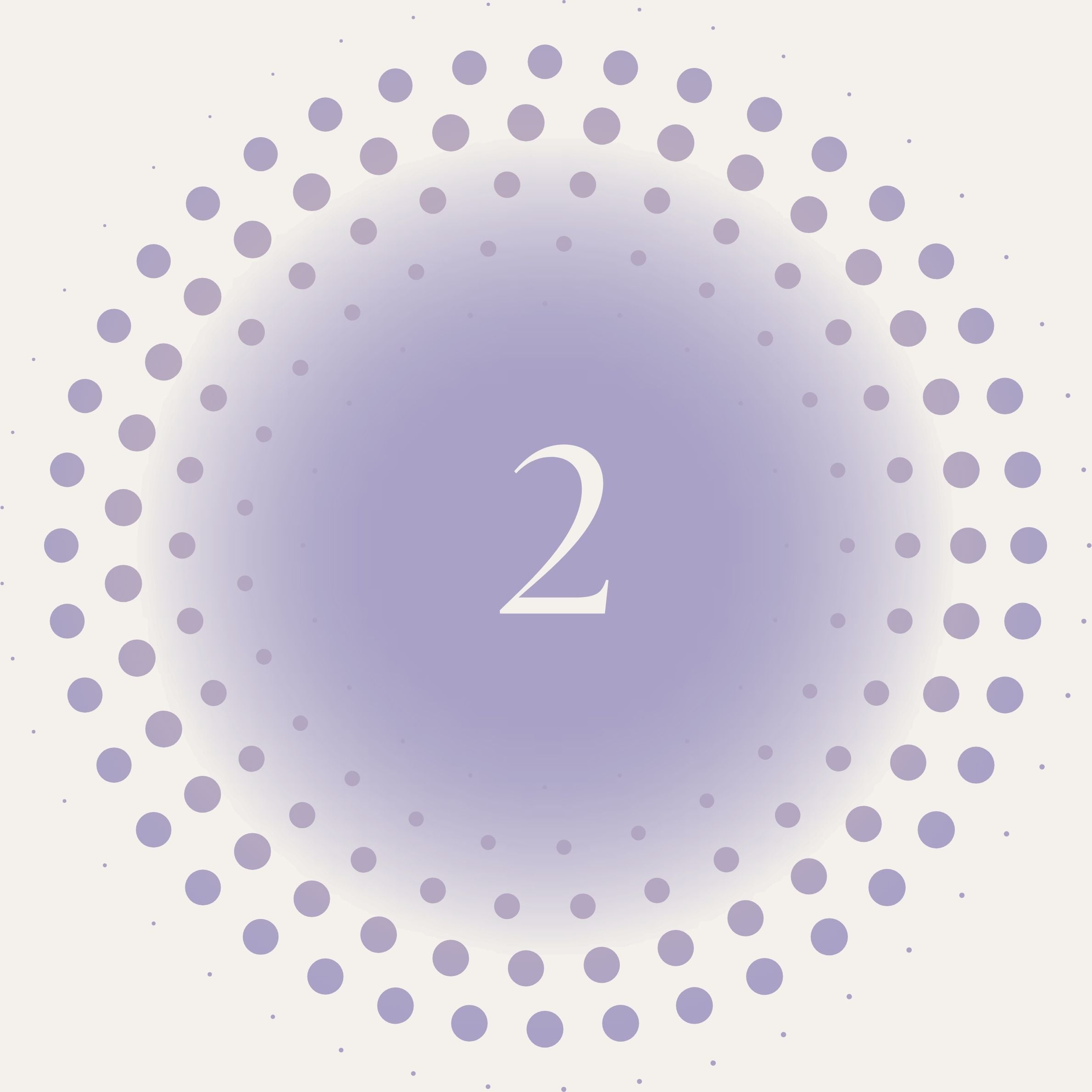 Circular pattern of dots with the number 2 in the center on a light purple background