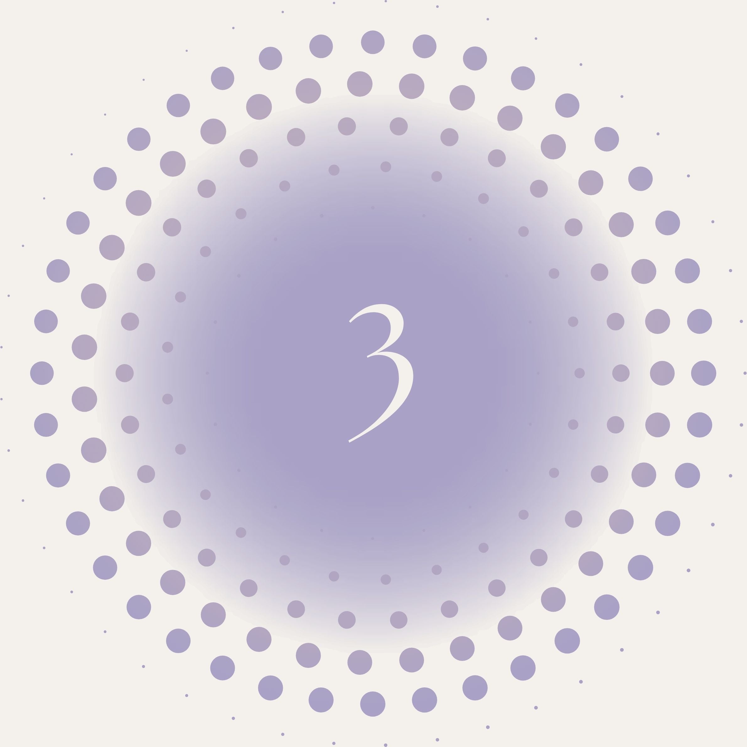Circular pattern of dots with the number '3' in the center on a light purple background