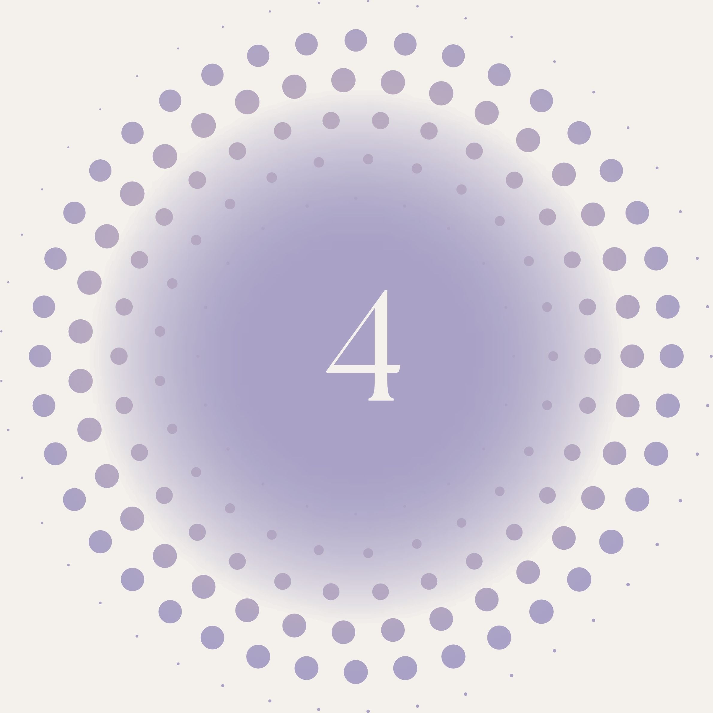 Circular arrangement of purple dots with a central number '4' on a light purple background
