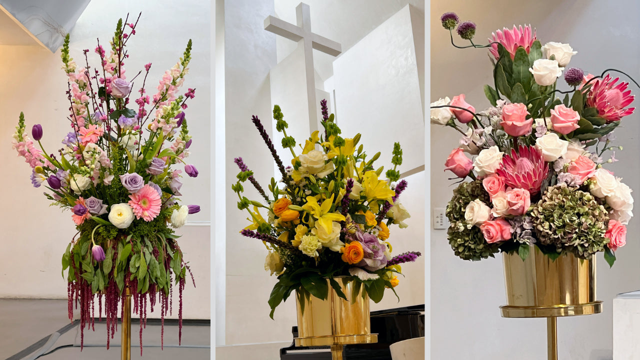 Three statement altar floral arrangements for a house of worship