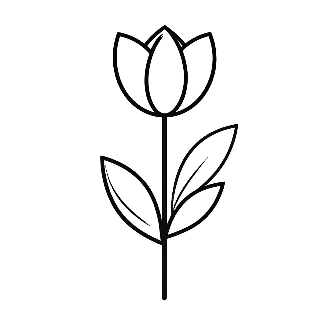 Black line drawing of a tulip on a white background