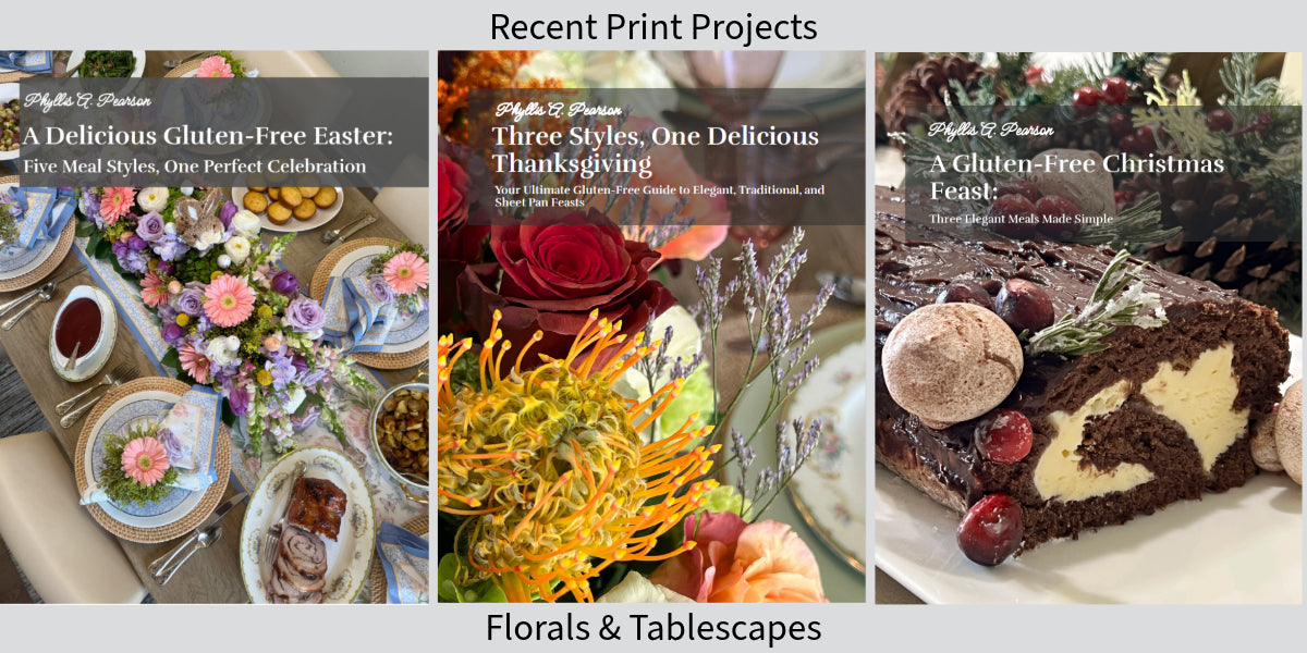 Image showcasing three print projects featuring Pearson Floral Design’s elegant floral arrangements and styled tablescapes