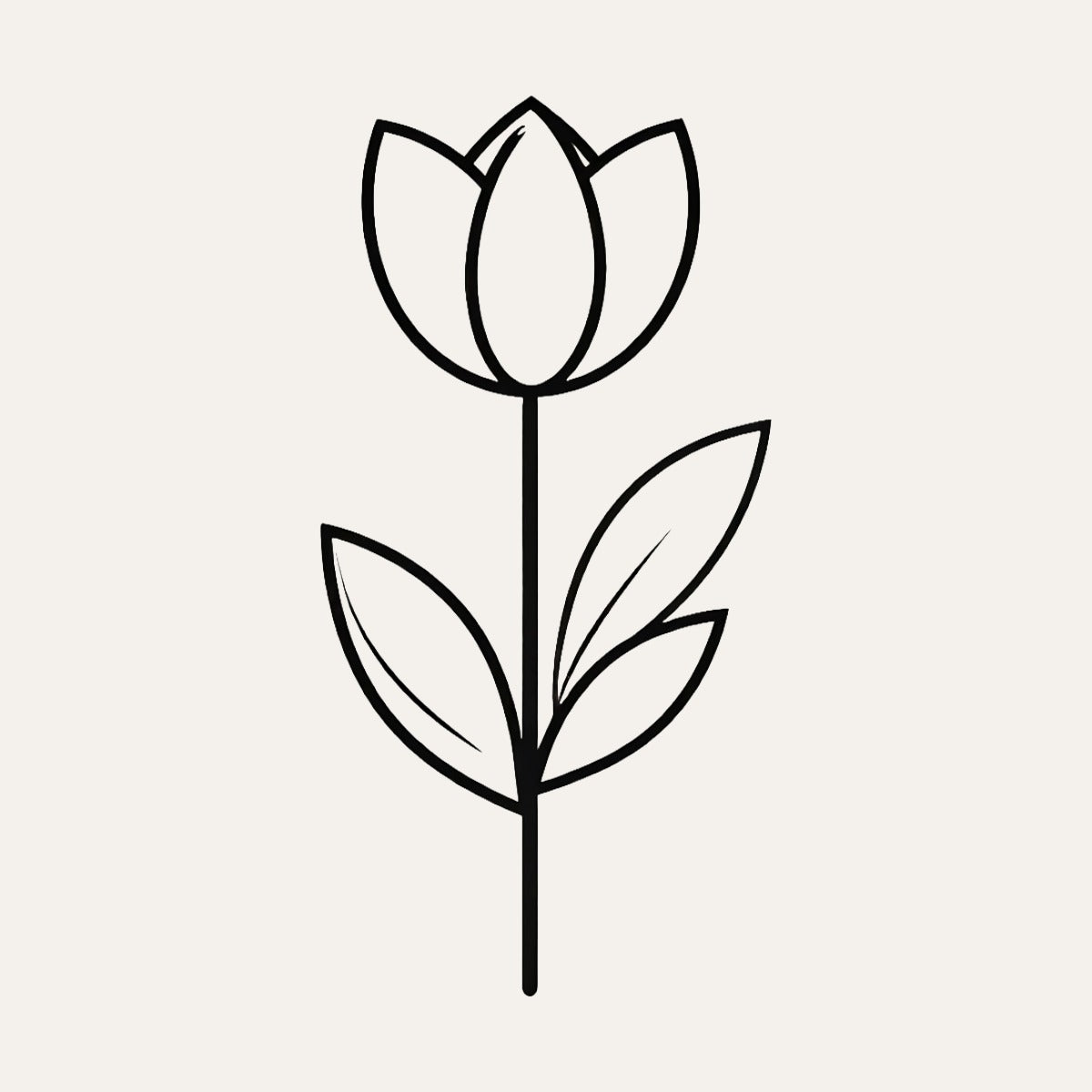Black line drawing of a tulip on a cream background