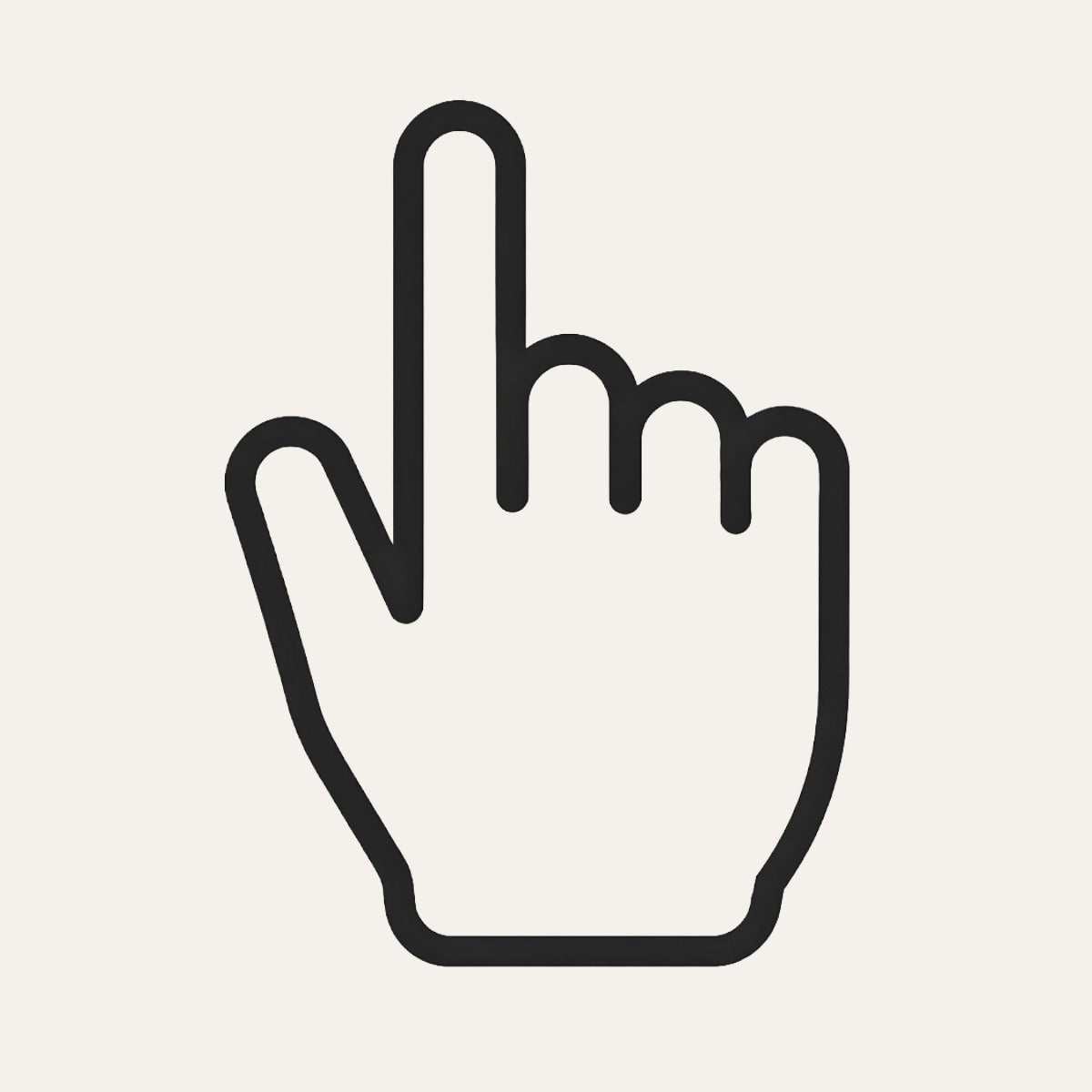 Black outline of a hand with a pointing finger on a cream background