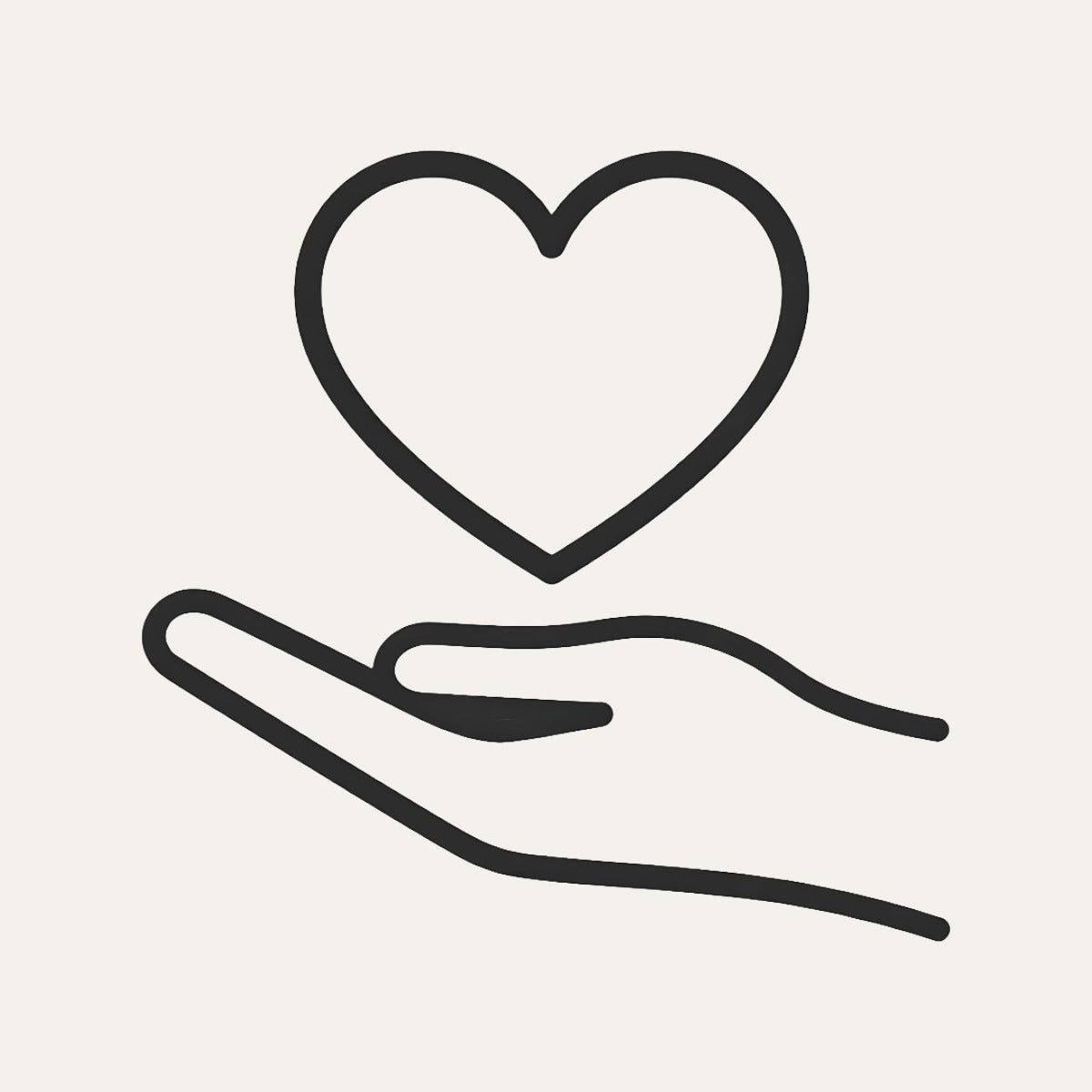 Outline of a hand holding a heart on a cream background