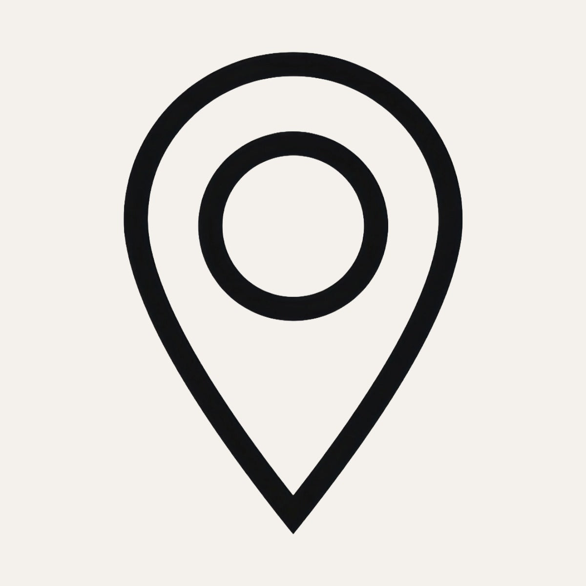 Black location icon on a cream background