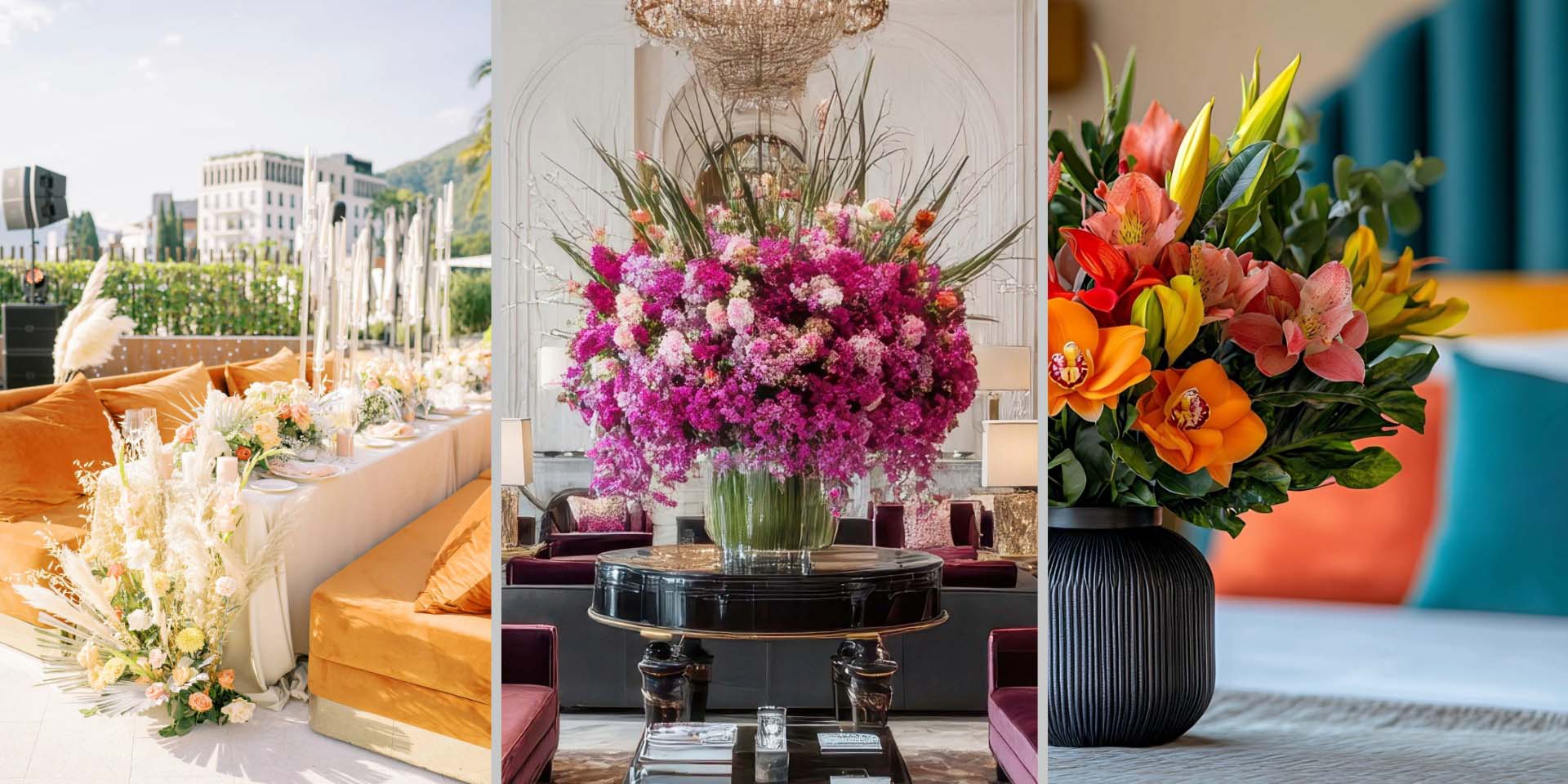 Luxury hospitality floral styling for boutique hotels, restaurants, lounges, and guest experiences in Los Angeles.